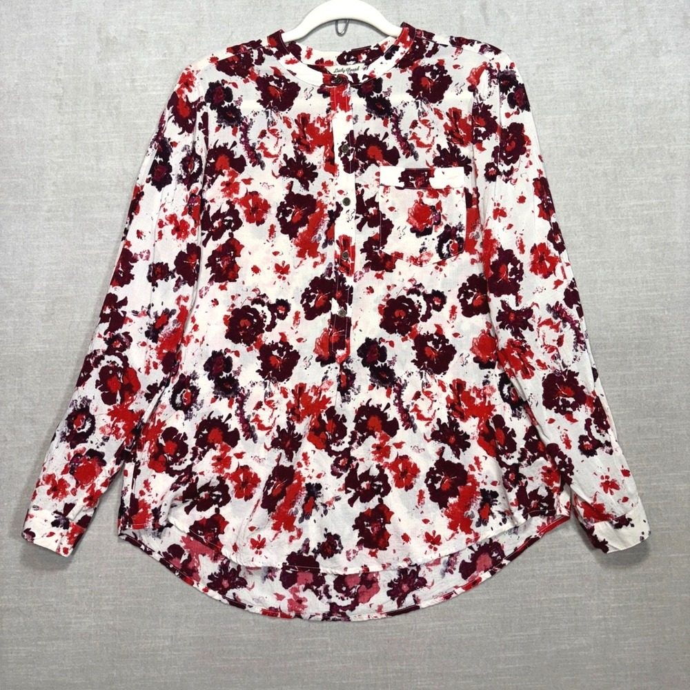Lucky Brand Blouse Womens M Floral Button Front‎ Roll Tab Sleeve Boho